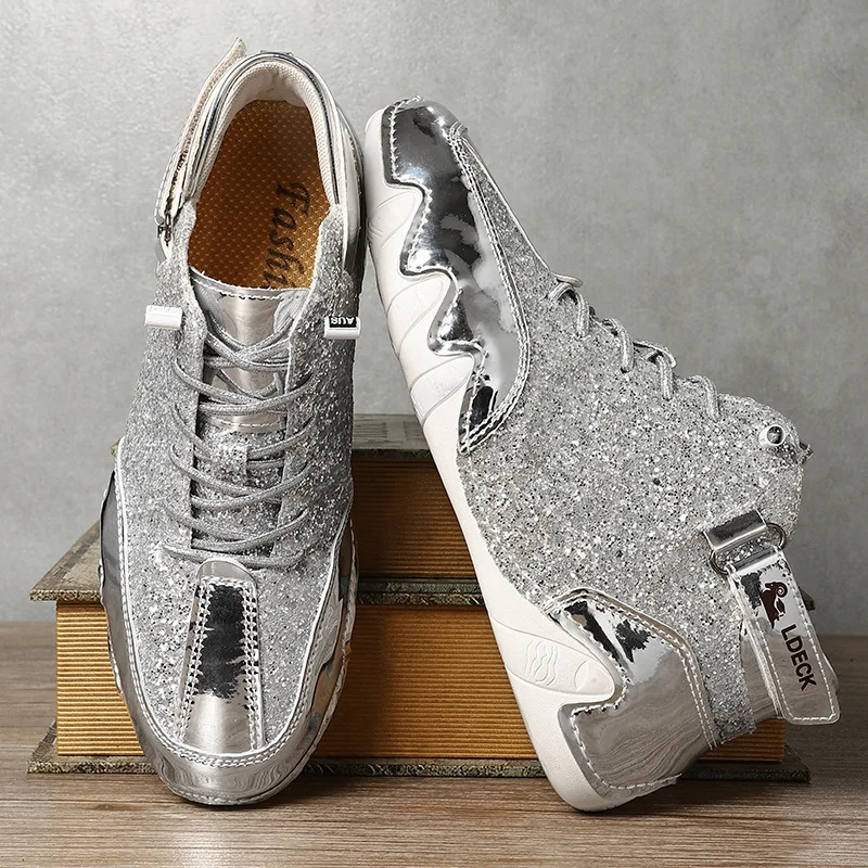 Women's Shoes Fashion Sequins Designer Casual Shoes Lace Up Women's Ankle Boots Lightweight Leather Sport Shoes Women's Sneakers