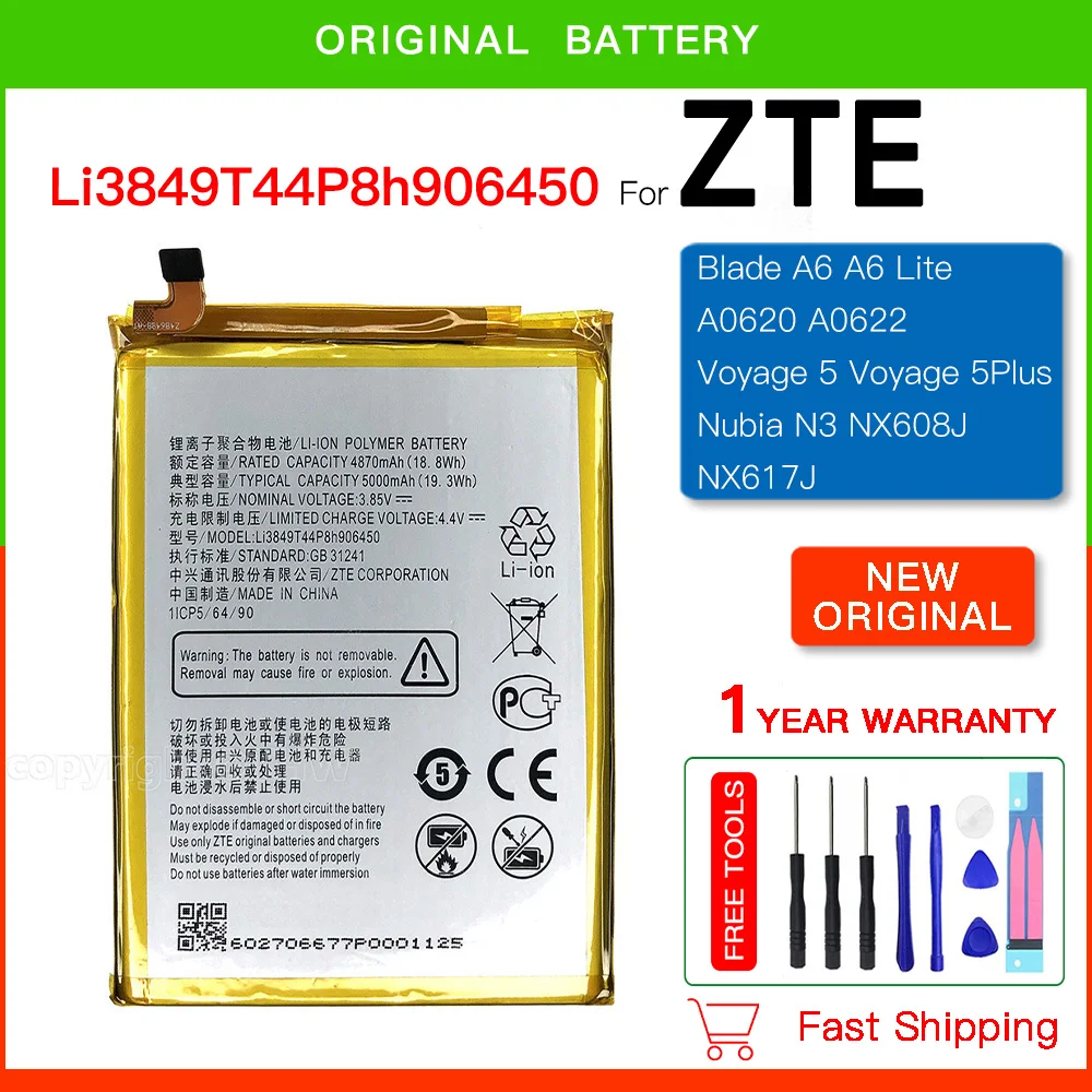 Replacement Battery Li3849T44P8h906450 Battery For ZTE Blade A6 A0620/A6 Lite A0622/Voyage 5/Voyage 5Plus/Nubia N3 NX608J/NX617J