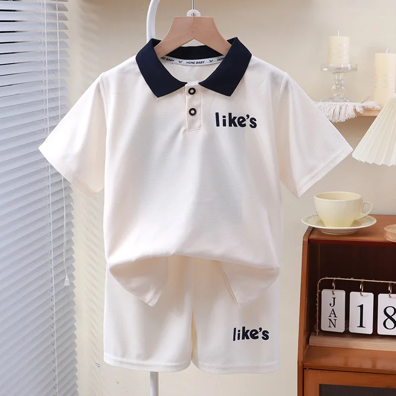 2024 New Summer Kids Sports Clothing Sets Boys Girls Letter Print Short Sleeve Polo Shirt Tops + Shorts Baby Casual Sports Suit