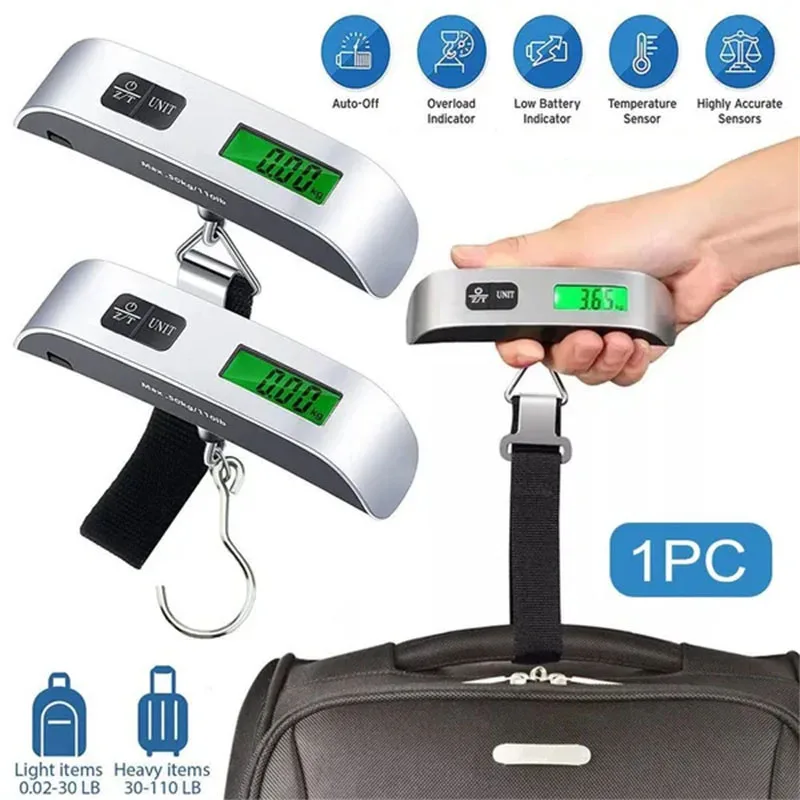 Portable Digital Luggage Scale LCD Display 110lb/50kg Handheld Hanging Travel Baggage Electronic Scale Suitcase Weight Scales