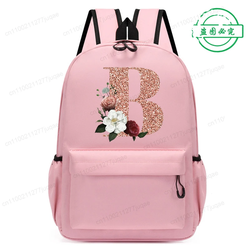 Cute Rose Gold Letter A~Z Kawaii Back To School Backpack for Girl Boy Children Rucksack Fashion Casual School Bags Birthday Gift view 5