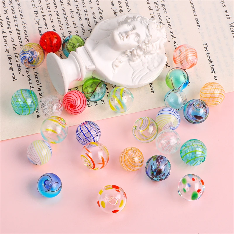 14mm Handmade Hollow Lampwork Glass Beads Round Ball Charms for Aeolian Wind Bells Jewelry DIY Making Accessories