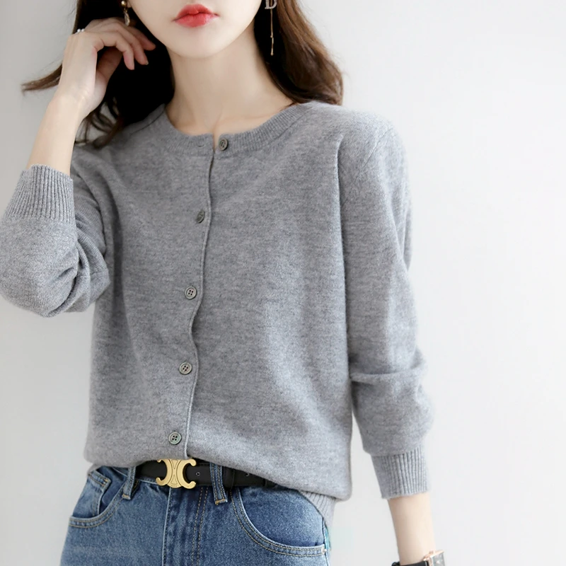 

New Spring And Autumn Round-Neck Knitted Cardigan Long-Sleeved Korean-Style Fashionable Knitted Sweater For Women-ZD021