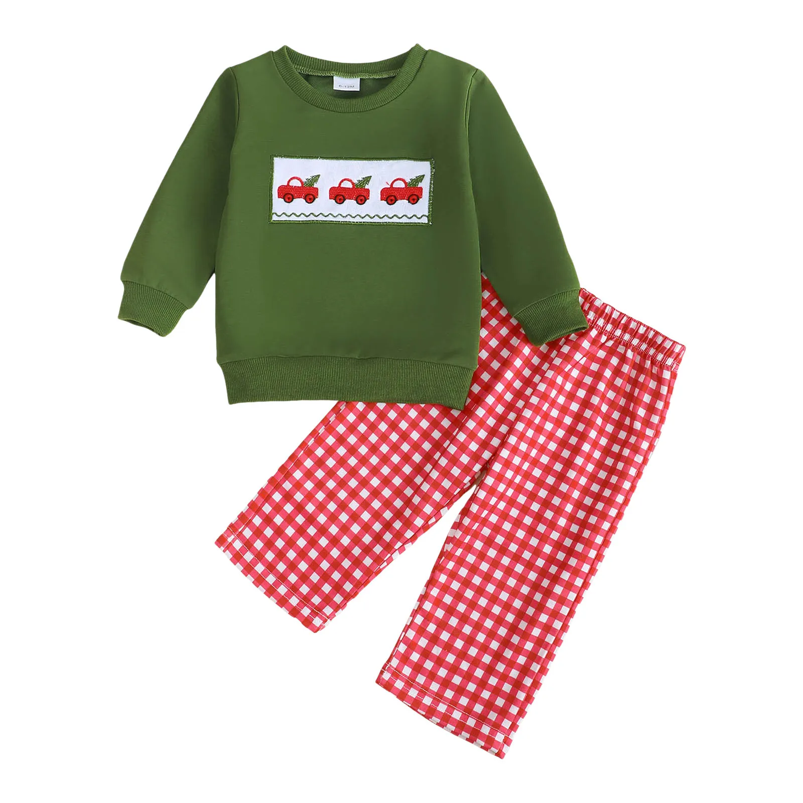 

Track Suit Kids Girls Infant And Toddler Boys Long Sleeved Dinosaur Embroidered Round Neck Sweatshirt Plaid Short Pants Baby Boy