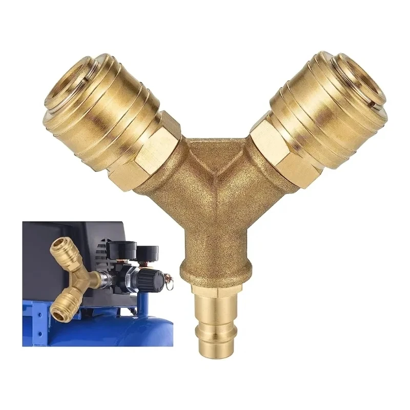 Upgraded Compressed Air Distributor 2-Way with 2 Couplings NW7.2 1/4-Inch AG Air Hoses Quick Coupling Distributor Brass