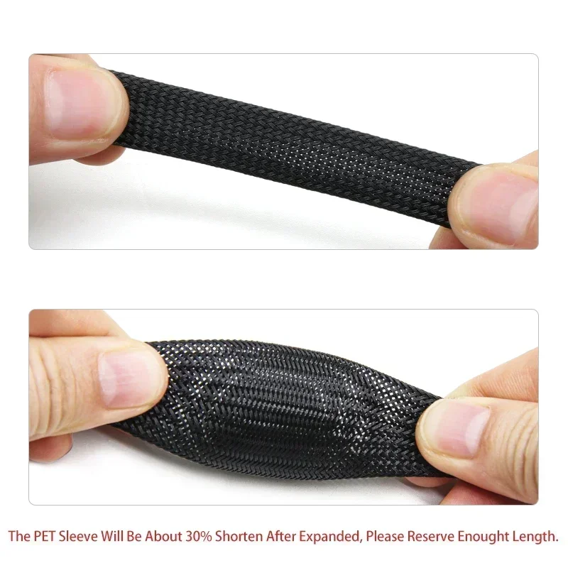 PET مضفر كابل كم توسيع ضيق عالية الكثافة معزول خط حماية سلك التفاف غمد 19 ألوان 1/5 متر 2 4 6 8 10 12 مللي متر