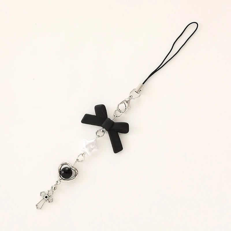 Fashion Bowknot Beaded Phone Lanyard Acrylic Star Phone Charm for Camera Bag Dropship