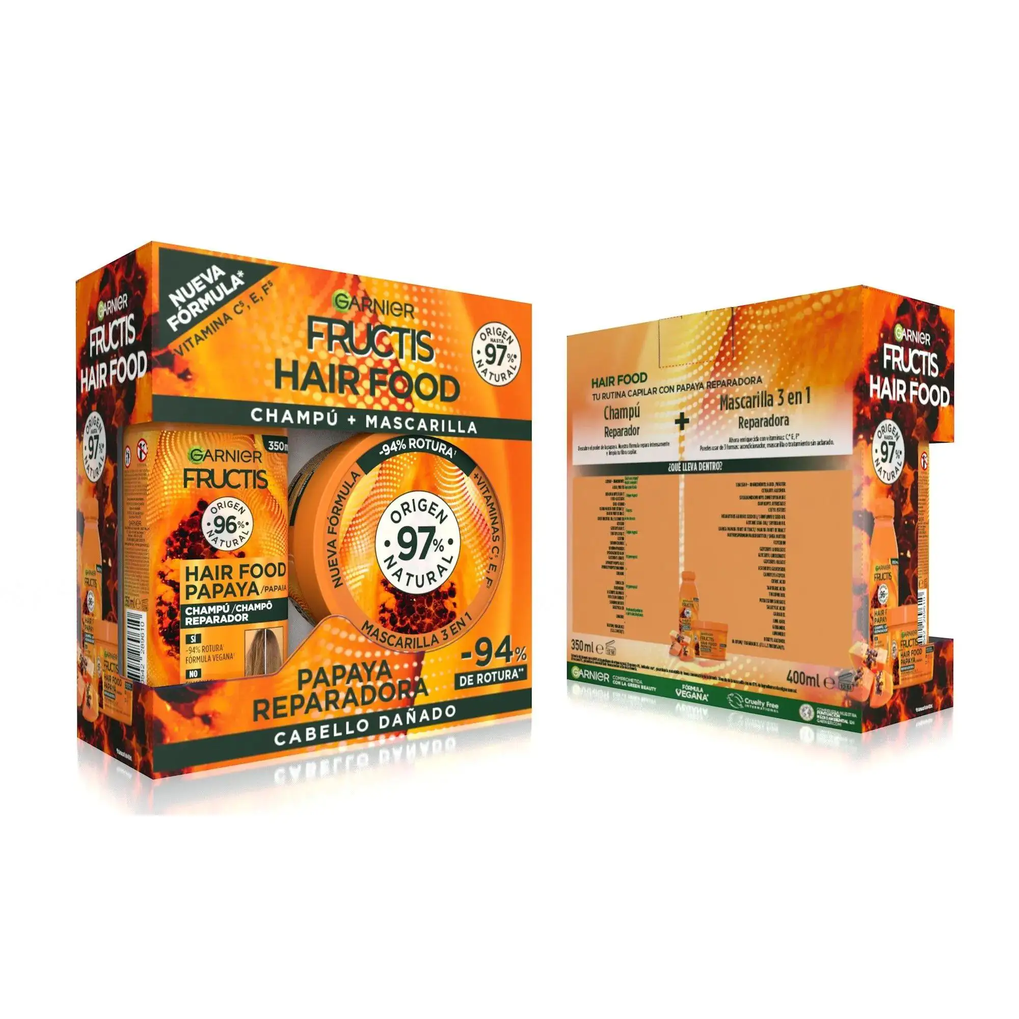 FRUCTIS Hair Food Repair Shampoo 350ml + repair mask papaya 390ml pack 【ROUA】