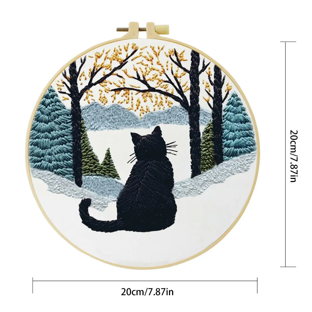 1 Stück 20X20CM/15X15CM 7,87/6,3 Zoll Die schwarze Katze auf dem Schneefeld Stickerei-Starter-Kit DIY-Kit DIY-Stickerei-Kit Handarbeiten – Detail 4