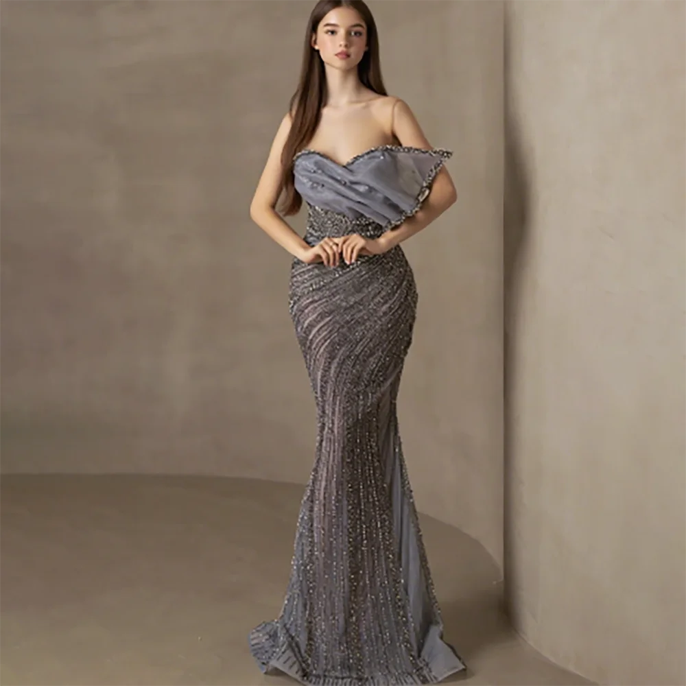 

Elegant Strapless Beading Sequined Sleeveless Mermaid Formal Evening Dresses Birthday Party Prom Gowns Customized