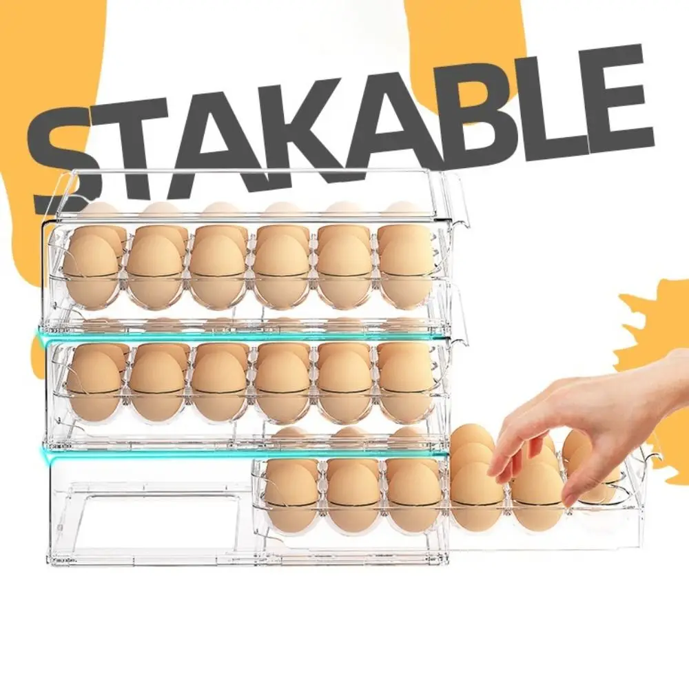 Multi-Layer Food-Grade Egg Box Fresh-keeping Box Drawer-type Egg Organizer Plastic 12/18Grid Egg Holder Shelf