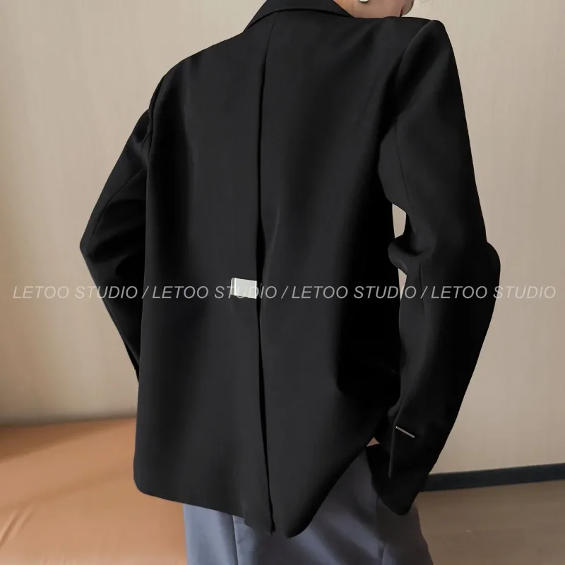ブラックブレザー レディース ミニマリストデザイン 長袖 カジュアル オフィスブレザー 無地 ファッション アウターウェア