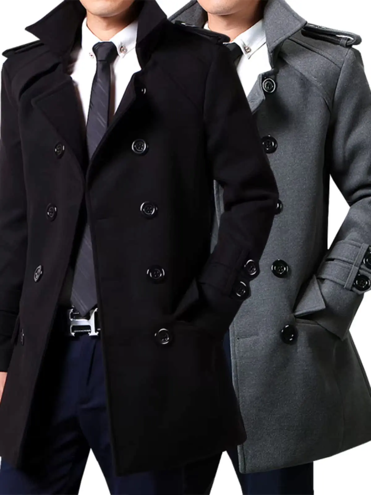 معطف صوف رجالي سميك للخريف والشتاء بأسلوب حضري عصري مزدوج الصدر بطول متوسط على الطراز الكوري #1