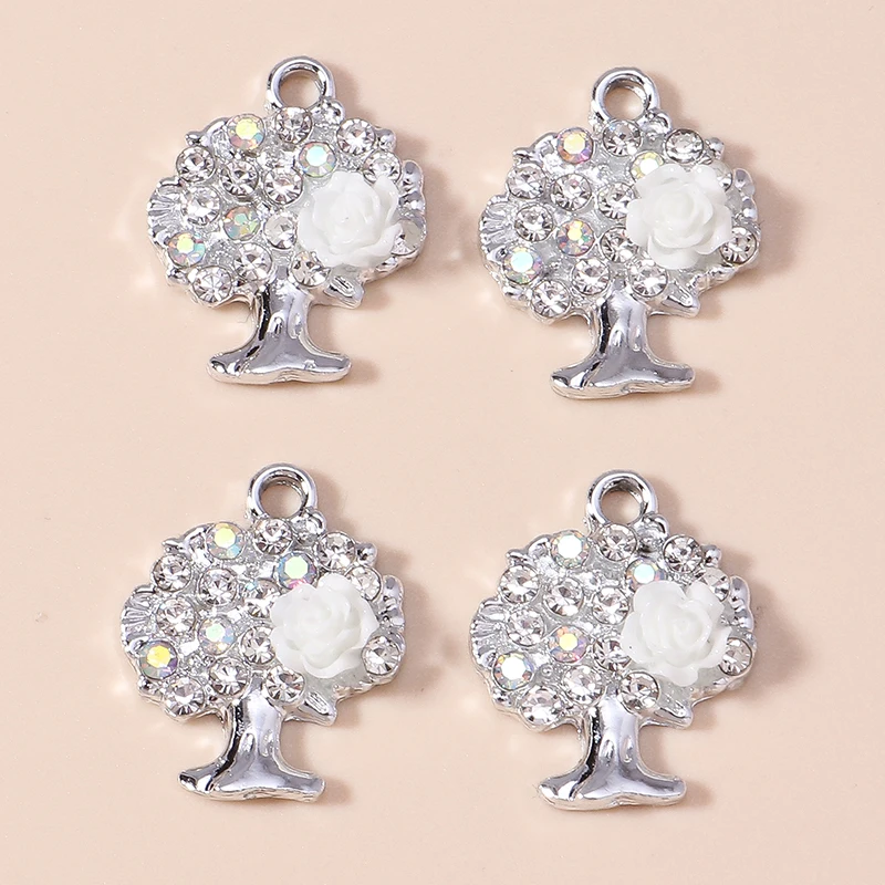 Leslie 10 Stück Exquisite Zirkon Glänzende Kristall-Rosen-Lebensbaum-Anhänger für Halsketten DIY Hochzeitsschmuck Zubehör – Detail 6