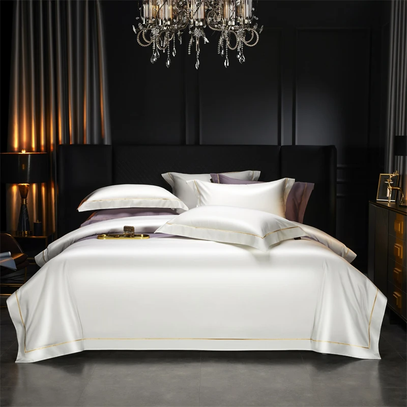 

1000TC Egyptian Cotton Luxury Embroidery Solid Color Hotel Style Bedding Set Duvet Cover Flat/Fitted Bed Sheet Pillowcases 4Pcs