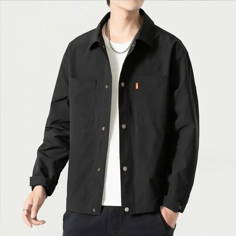 2024 Shirts Collar Men's Jacket Chest Pockets Single Breasted Waterproof Men Windbreaker Casual Jacket Coats Plus Size 8XL w633