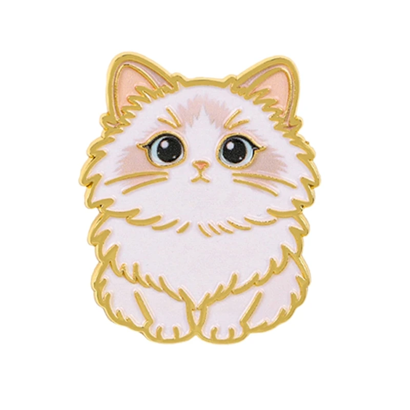 195C Feline Accessory Brooch Zinc Alloy Gold-Tone Jewelry for Sweater Scarf Hat and Bag Accent with Enamel Finish