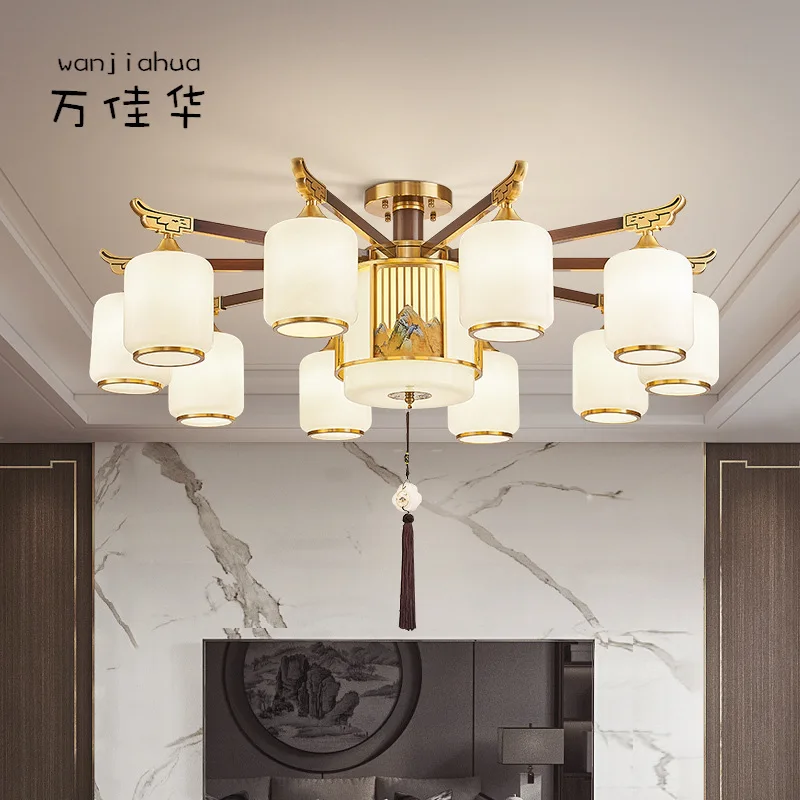 [Jiangshan] New Chinese-style living room lamp, all-copper Chinese-style ceiling lamp, classical atmospheric villa dining room l