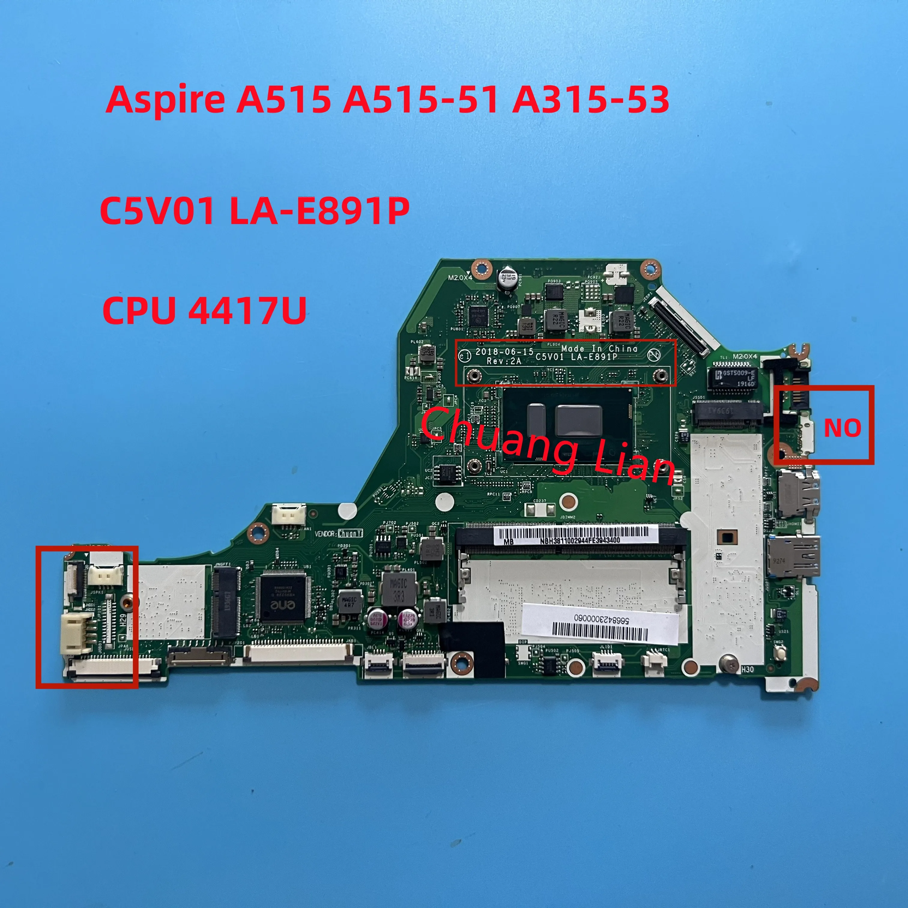 C5V01 LA-E891P For ACER Aspire A515 A515-51 A315-53 Laptop Motherboard  with CPU 4417U SRESH  4GB DDR4 100% Fully Tested