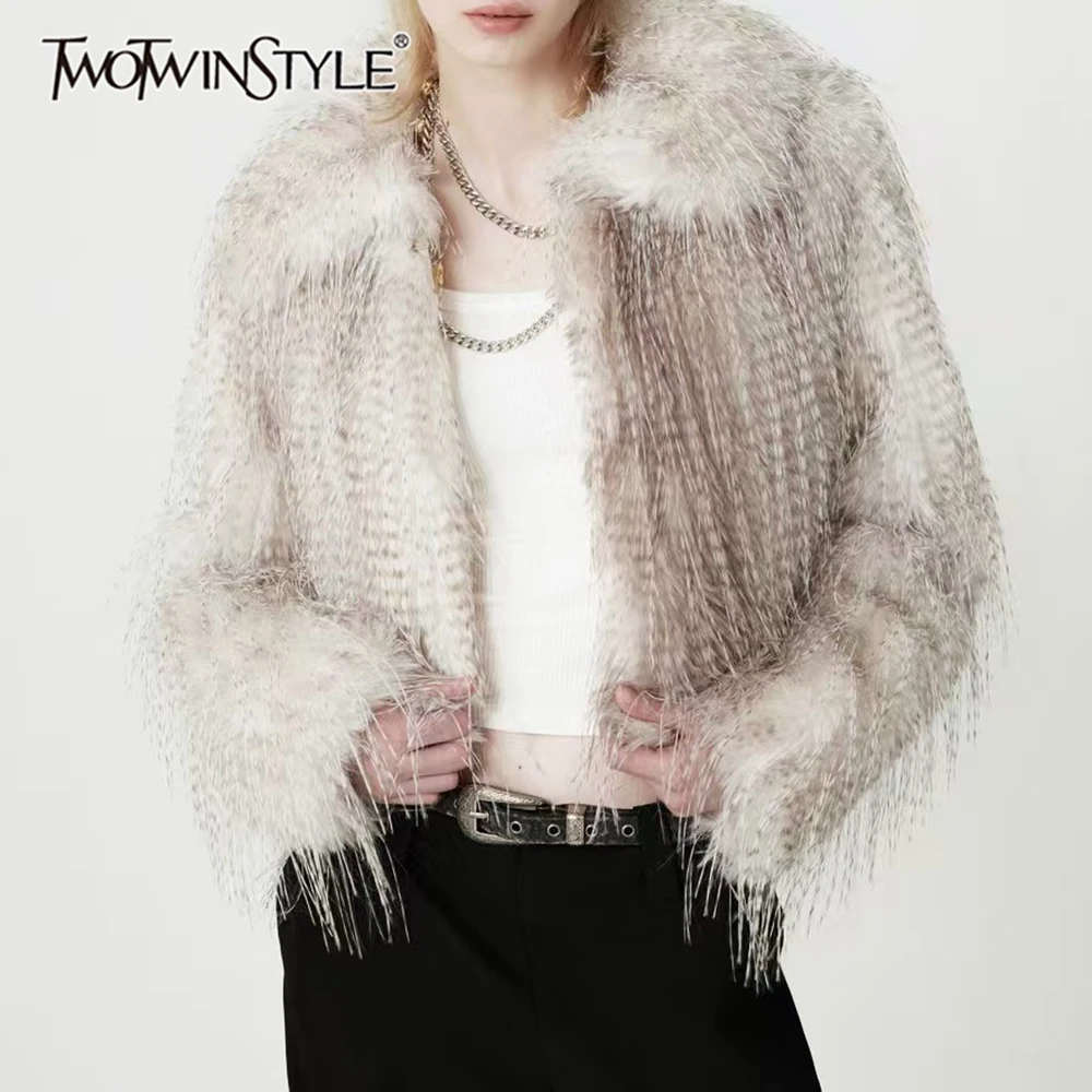 

TWOTWINSTYLE Solid Spliced Tassel Basics Jacket Female Lapel Long Sleeve Loose Light Luxury Women's Jackets Autumn Fashion New