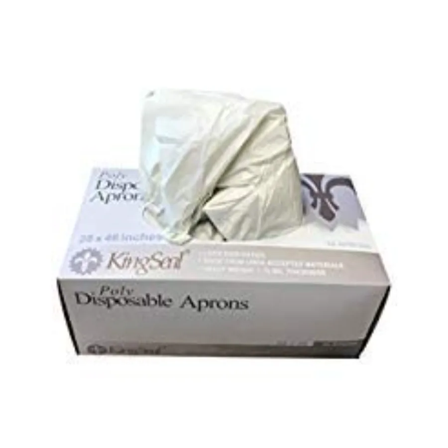 

KingSeal Heavy Weight Disposable Poly Aprons, 28"x46", 1.75 Mil, White, Food Safe, Bib Style variation packs