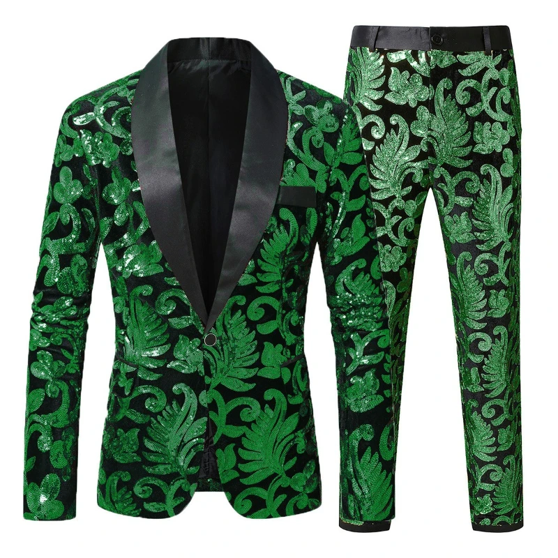 

2026 Fashion Gold Sequin-Patterned Suits for Men,Purple Party/Nightclubs/Dancing Sequin Men's Blazer+Pants for Stage Performance