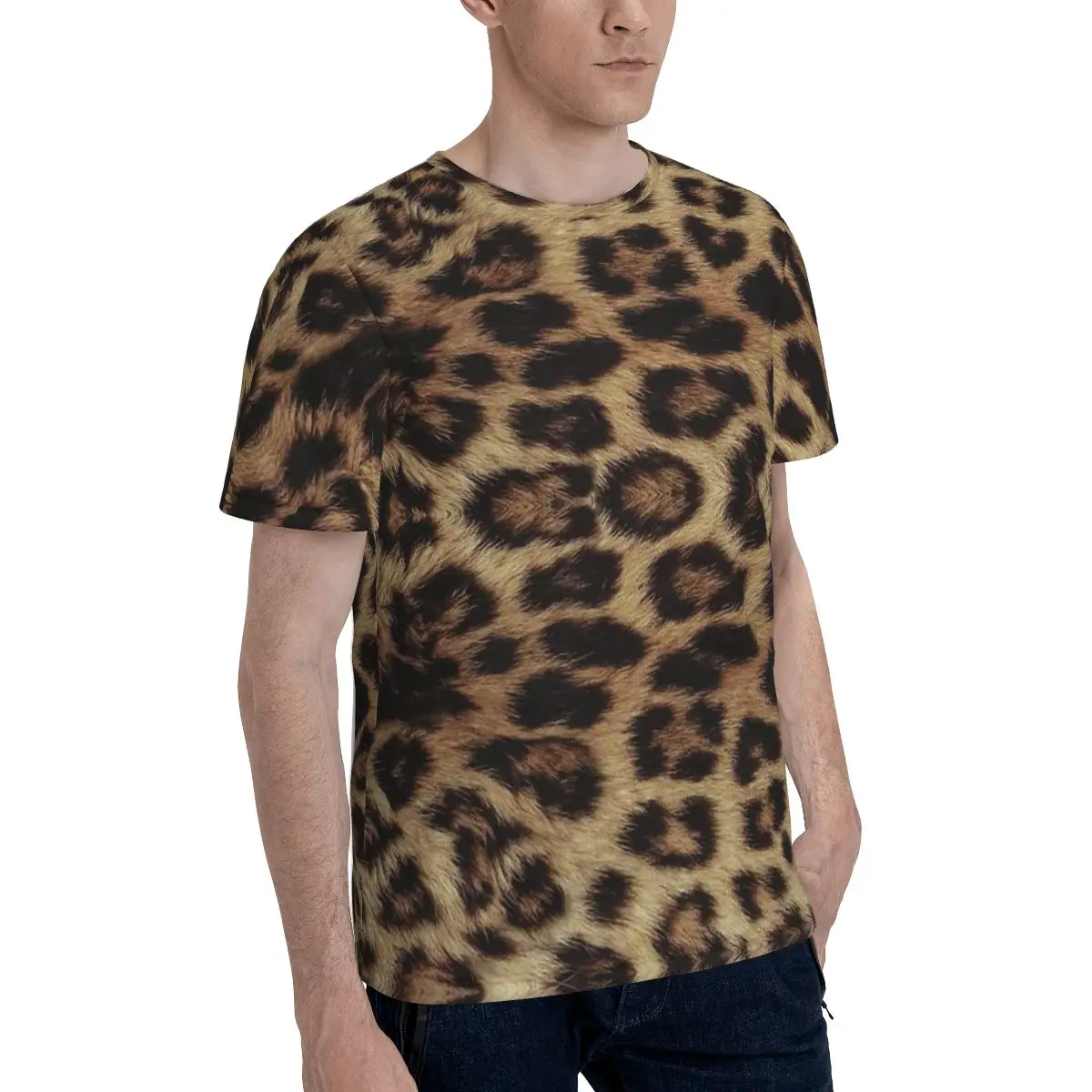 Leopard Cheetah Fur Hide Animal Fur Pattern T-Shirt for Men Cotton T Shirts Men's Tees Short O-Neck Summer Clothes Tops