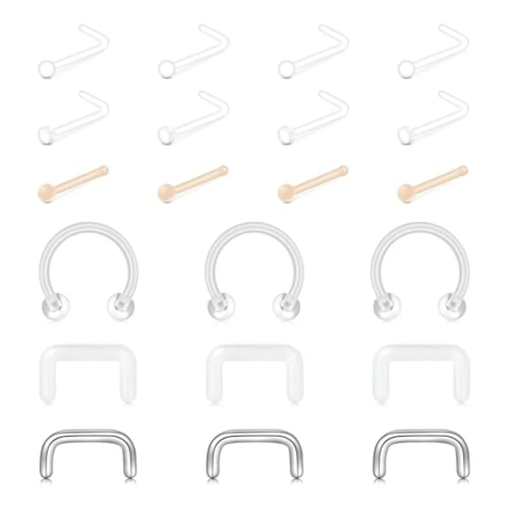 20G 18G 16GClear Nose Studs Invisible Plastic Nose Retainers Clear Nose Rings Surgery Piercing Spacers Nose Piercing Jewelry