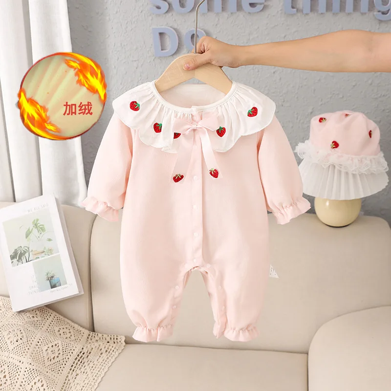 

Children's Clothing 2023 Winter New Baby Onesie Strawberry Baby Padded and Thickened Crawling Clothes Baby Clothes