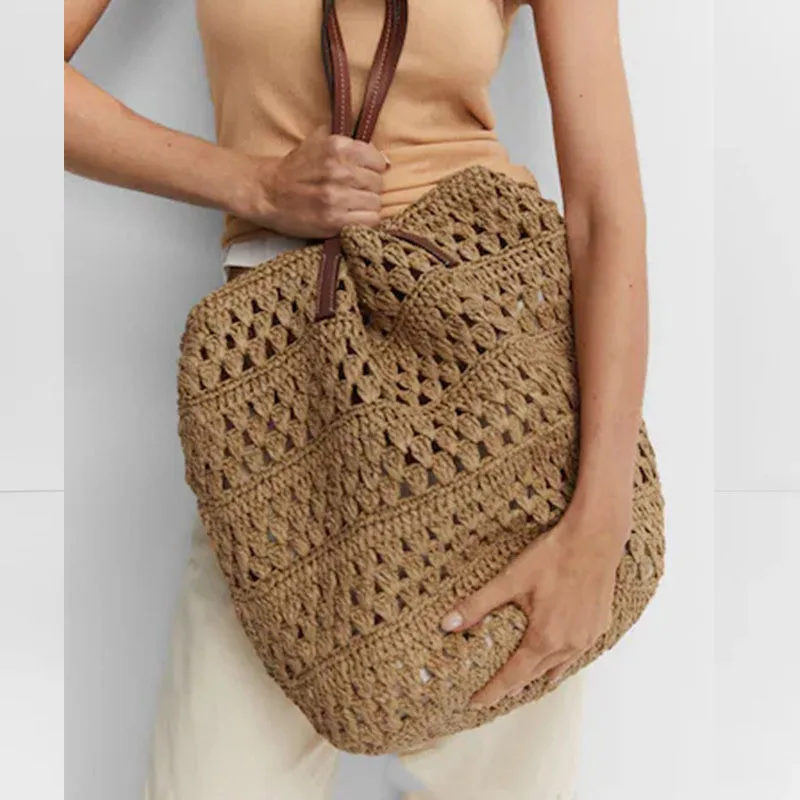 Weave Tote Bag Large Capacity Summer Beach Straw Handbag and Purse Female Bohemian Shoulder Bag for Women 2024 Ladies Travel Bag