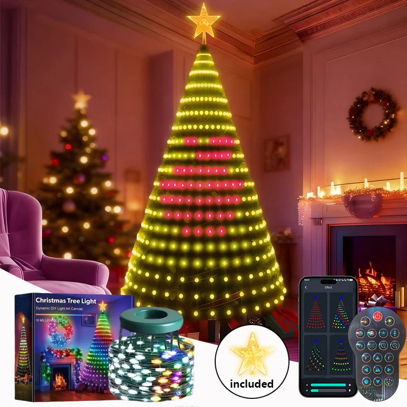 スマートクリスマスツリーライト-400led-diy-アニメーションカラーチェンジングストリングライト-スタートッパー付き-音楽同期機能付き-クリスマスツリーデコレーション用