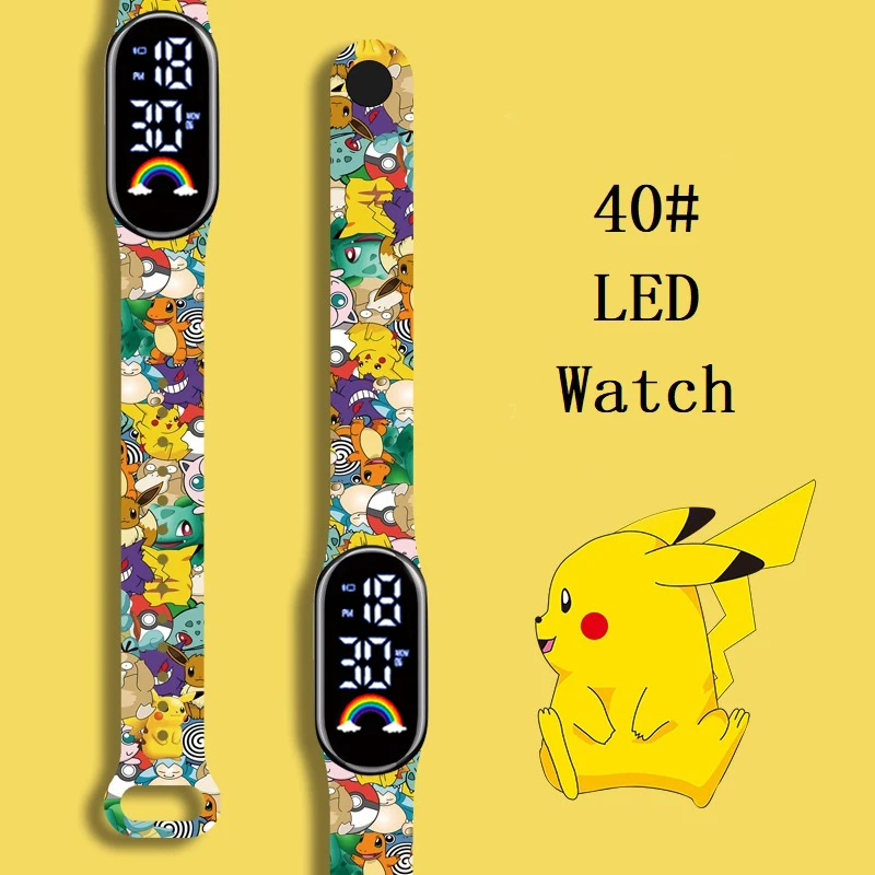 Pokemon Strap LED Electronic Watch Fashion Colorful Bracelet Touch Waterproof Anime Character Pikachu Children's Birthday Watchs