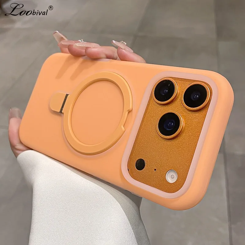 

for Magsafe Liquid Silicone Bracket Case for iPhone 16 17 Pro Max 15 14 13 Candy Color Magnetic Holder Stand Soft Matte Cover