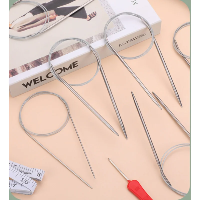 9-Piece Long Knitting Needle Set, Stainless Steel Circular Knitting Needles Set, Includes 2mm, 2.5mm, 3mm, 3.5mm, 4mm, 4.5mm, 5mm, 5.5mm, 6mm, Length 40Cm-120Cm, Beginner Metal Knitting Needles with Magic Loop, Suitable for Sweaters, Socks, Blankets, and Scarves, DIY Crafts, Grandma's Day, Mother's Day Gift