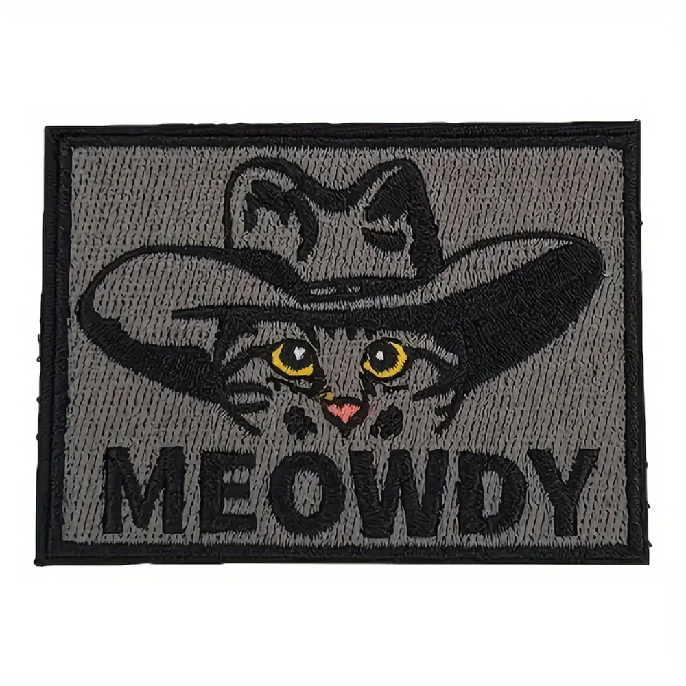 1pc Meowdy Cute Kitty Cat Animal Funny Velcros Patch Hook Loop Tactical Morale Badge, Embroidered for Molle Backpacks, Jackets