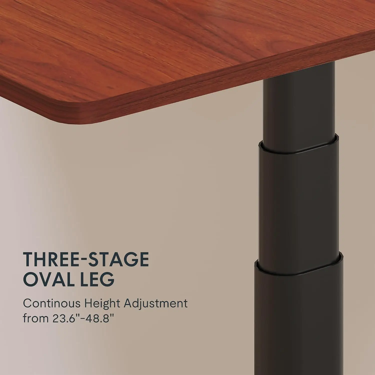 Dual Motor Electric Standing Desk 55x28in 3-Stage Height Adjustable 330lbs Oval Leg Mahogany Top Black Frame, Customized
