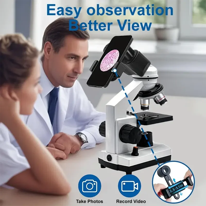 Binocular Microscope 40X‑2500X HD Inspection Laboratory Optical Microscope Tool Set For Schools&Home&Scientific Research