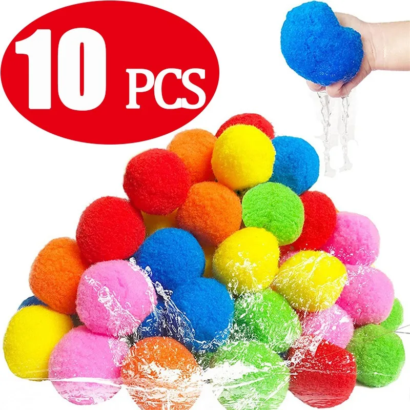 10Pcs Water Balls Beach Sports Reusable Water Balloon Kids Pool Game Toys Outdoor Interactive Summer Soaking Water Splash Ball