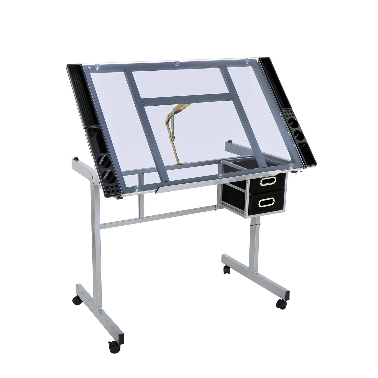Adjustable Rolling Drawing Drafting Table Tempered Glass Art Craft Work Station