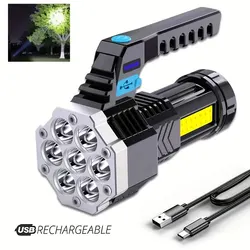 High Power Rechargeable Led Flashlights 7LED Camping Torch With Cob Side Light Lightweight Outdoor Lighting ABS Material