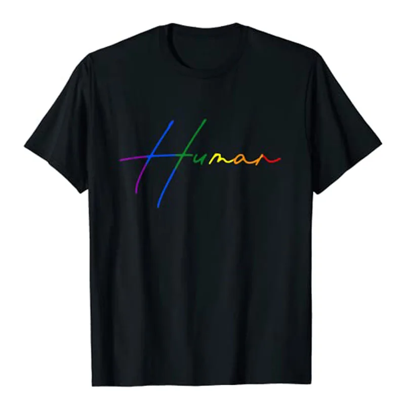 Human LGBTQ Gay Pride T-Shirt LGBT Gift Human-Rights Ally Proud Graphic Tee Tops Fashion Letters Printed Short Sleeve Blouses