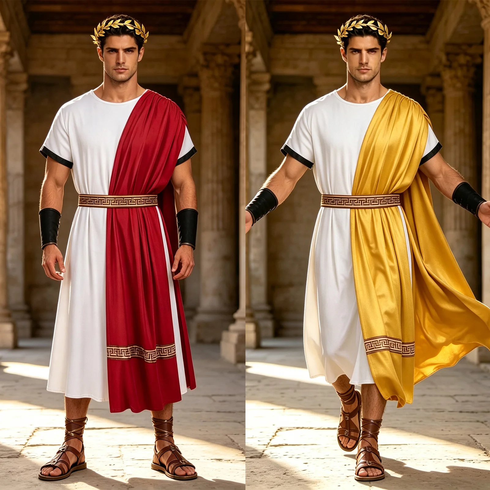 Halloween Costume Accessories Set White Long Dress Leaf Headpiece Belt Halloween Christmas Cos Roman Toga Greek Clothing Cos smq