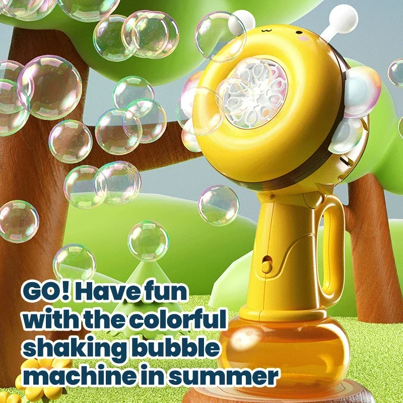 Máquina de burbujas de abeja, juguete eléctrico automático con cabeza móvil con luz para baile, fiesta al aire libre, soplador de burbujas, juguetes, regalos para niños