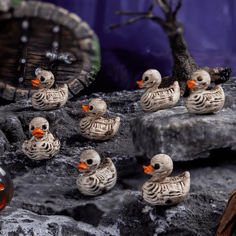 20/49pcs Gothic Cute Skull Duck - Resin Figurine,Suitable for Halloween,Gothic Home, Office, Parties -Compact Desktop Decoration