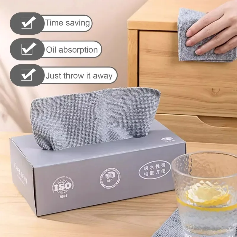 Microfiber Pull Out Disposable Kitchen Towels Super Absorbent Microfiber Cleaning Cloths for Dishwashing Multi Surface