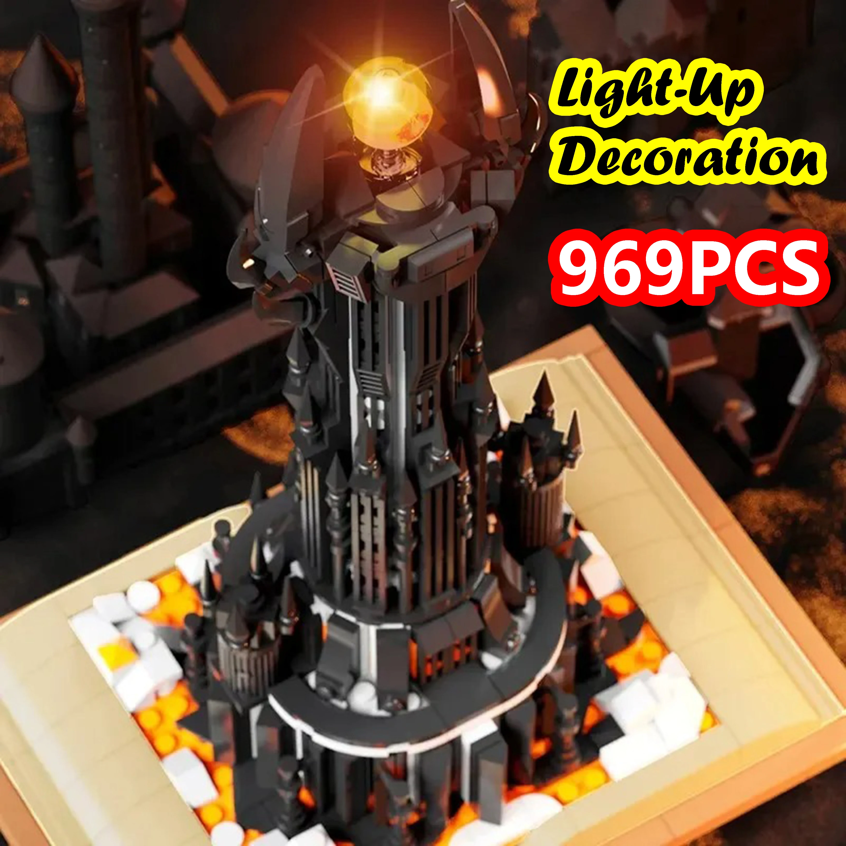 MOC 969PCS 어둠의 마법 타워를 깨는 책 모양 조명 등대 블록 모델 창의적 디스플레이 세트 어린이 선물 크리스마스 선물
