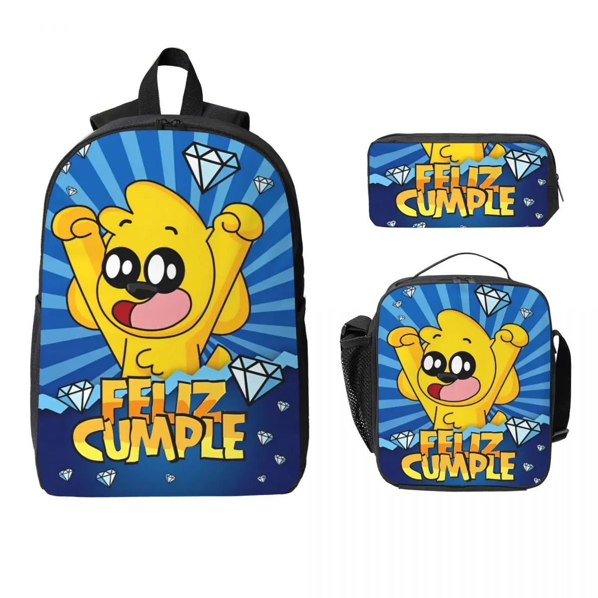 3Pcs Mikecracked Camiseta Clasica Backpack Set for Boy Girl Pen Bags Bookbag Sets with Lunch Box For School Students Daypack