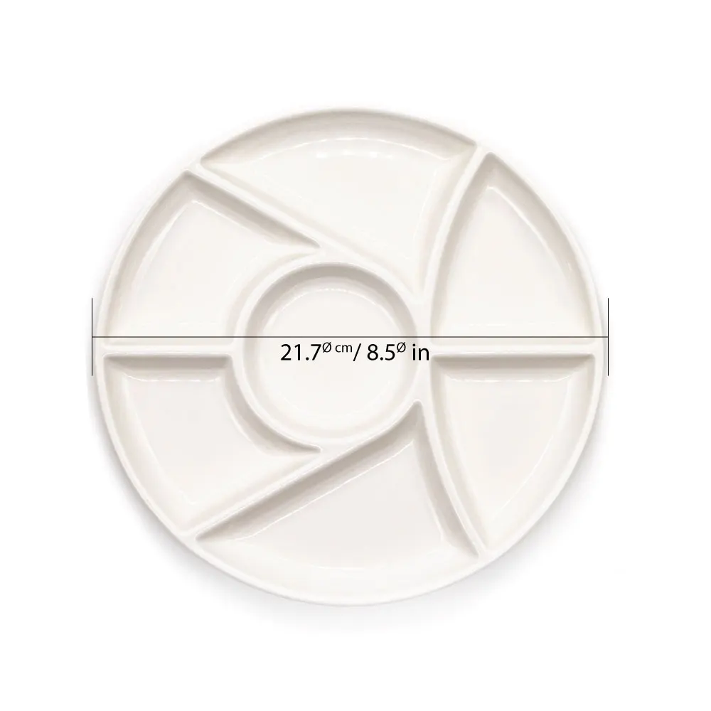 Artsecret Paleta de pintura de cerámica de porcelana de 7 pocillos Bandeja de colores para mezclar Plato de flores para pintura de acuarela al óleo acrílico de 8,5 pulgadas