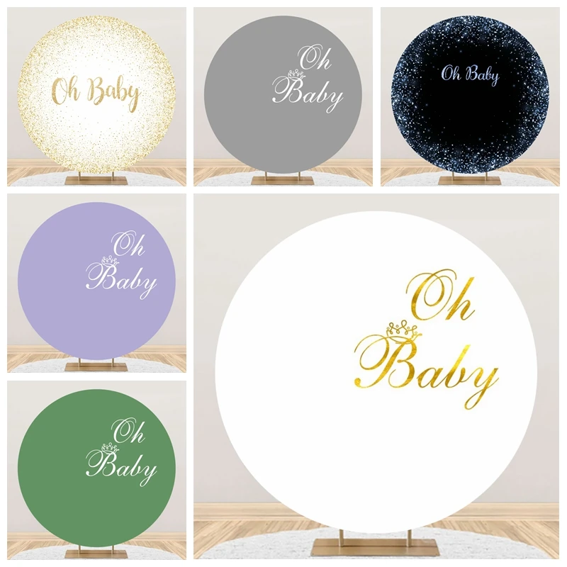 

Solid Color Oh Baby Round Backdrop Cover Newborn Baby Shower Circle Background Photo Studio Glitter Birthday Party Photocall