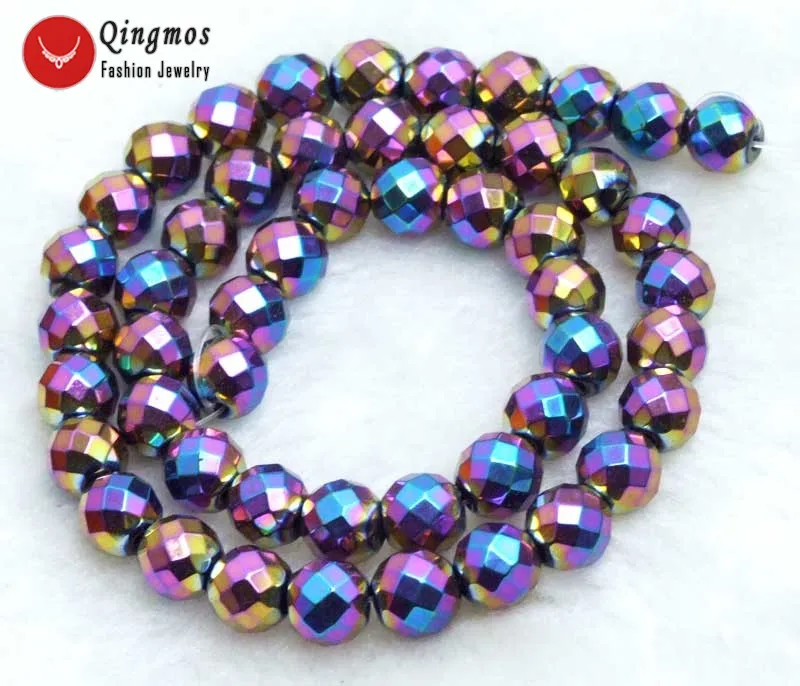 Qingmos Facete Round 8mm Natural Multicolor Hematite Beads for Jewelry Making DIY Necklace Bracelet Earring Loose Strands 15